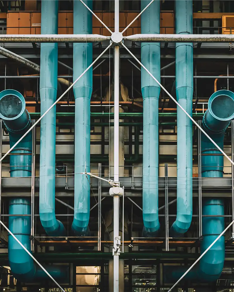 Blue pipes and vents at Centre Pompidou, Paris, France