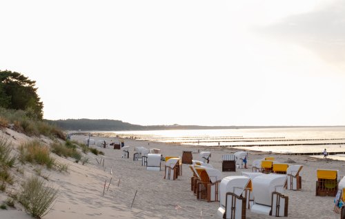 the beach of zempin with beach chairs