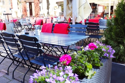 city landscape. summer cafe on the city street